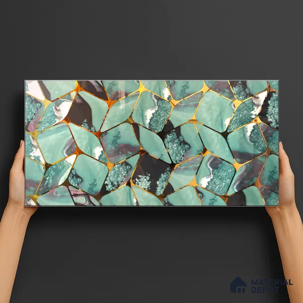 Glass Highligter Wall Tile TL 07333 Aqua Drift 2 ft x 1 ft Glossy Finish Ceramic Tile - 9 mm | Suitable For Bathroom, Kitchen Backsplashes