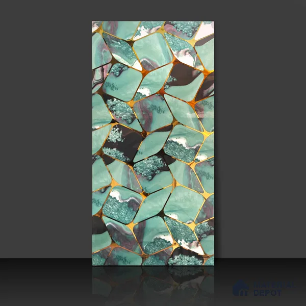 Glass Highligter Wall Tile TL 07333 Aqua Drift 2 ft x 1 ft Glossy Finish Ceramic Tile - 9 mm | Suitable For Bathroom, Kitchen Backsplashes