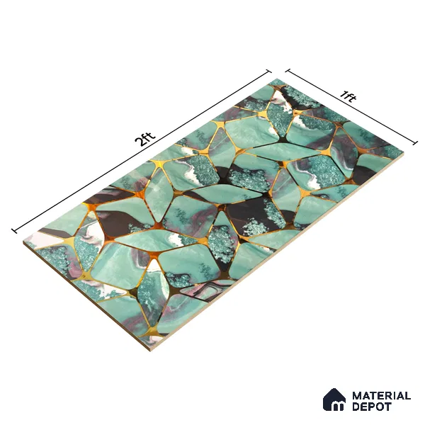 Glass Highligter Wall Tile TL 07333 Aqua Drift 2 ft x 1 ft Glossy Finish Ceramic Tile - 9 mm | Suitable For Bathroom, Kitchen Backsplashes