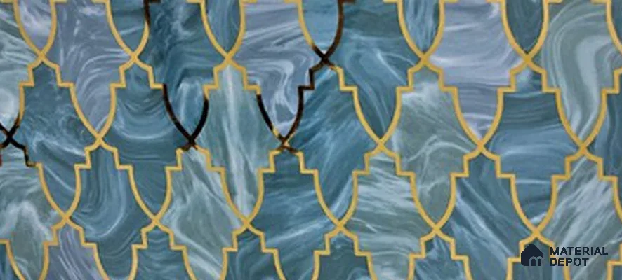 Glass Highligter Wall Tile TL 07331 Sapphire Trellis 2 ft x 1 ft Glossy Finish Ceramic Tile - 9 mm | Suitable For Bathroom, Kitchen Backsplashes