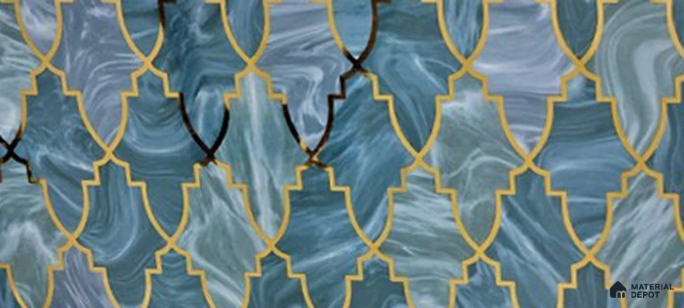 Glass Highligter Wall Tile TL 07331 Sapphire Trellis 2 ft x 1 ft Glossy Finish Ceramic Tile - 9 mm | Suitable For Bathroom, Kitchen Backsplashes