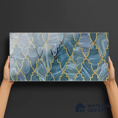 Glass Highligter Wall Tile TL 07331 Sapphire Trellis 2 ft x 1 ft Glossy Finish Ceramic Tile - 9 mm | Suitable For Bathroom, Kitchen Backsplashes