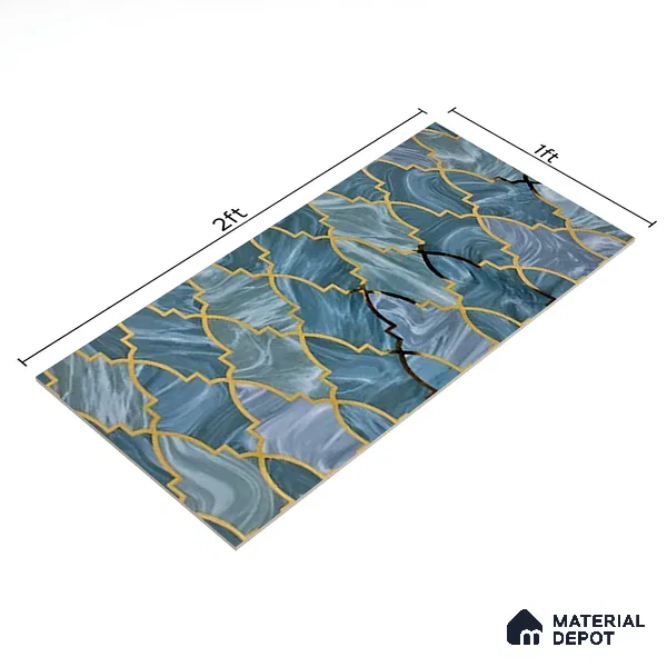 Glass Highligter Wall Tile TL 07331 Sapphire Trellis 2 ft x 1 ft Glossy Finish Ceramic Tile - 9 mm | Suitable For Bathroom, Kitchen Backsplashes