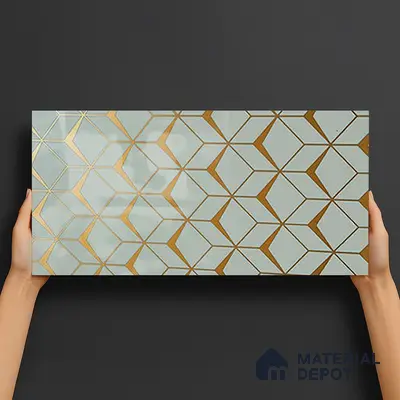 Glass Highligter Wall Tile TL 07340 Golden Lattice 2 ft x 1 ft Glossy Finish Ceramic Tile - 9 mm | Suitable For Bathroom, Kitchen Backsplashes