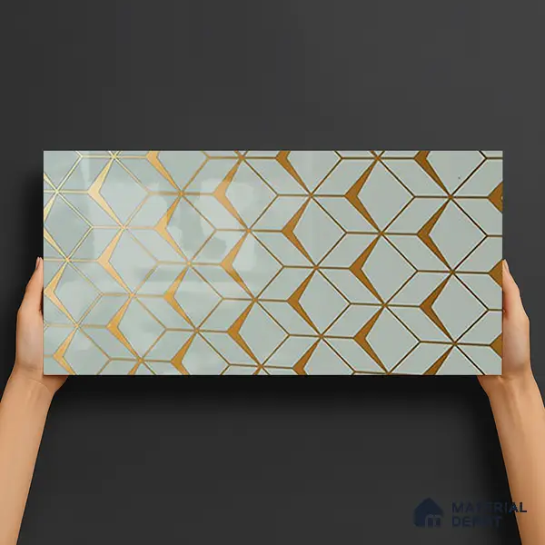 Glass Highligter Wall Tile TL 07340 Golden Lattice 2 ft x 1 ft Glossy Finish Ceramic Tile - 9 mm | Suitable For Bathroom, Kitchen Backsplashes