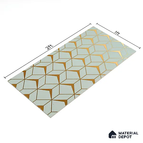 Glass Highligter Wall Tile TL 07340 Golden Lattice 2 ft x 1 ft Glossy Finish Ceramic Tile - 9 mm | Suitable For Bathroom, Kitchen Backsplashes