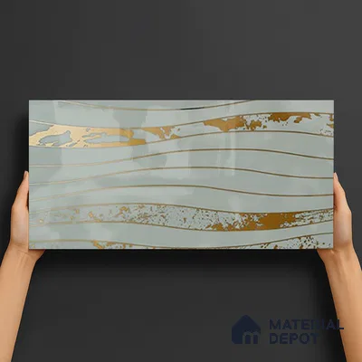 Glass 3D Highlighter Wall Tile TL 07343 Golden Current 2 ft x 1 ft Glossy Finish Ceramic Tile - 9 mm | Suitable For Kitchen, Bathroom & Accent/Feature Wall