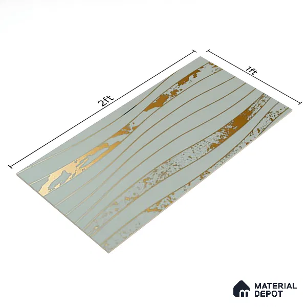 Glass 3D Highlighter Wall Tile TL 07343 Golden Current 2 ft x 1 ft Glossy Finish Ceramic Tile - 9 mm | Suitable For Kitchen, Bathroom & Accent/Feature Wall