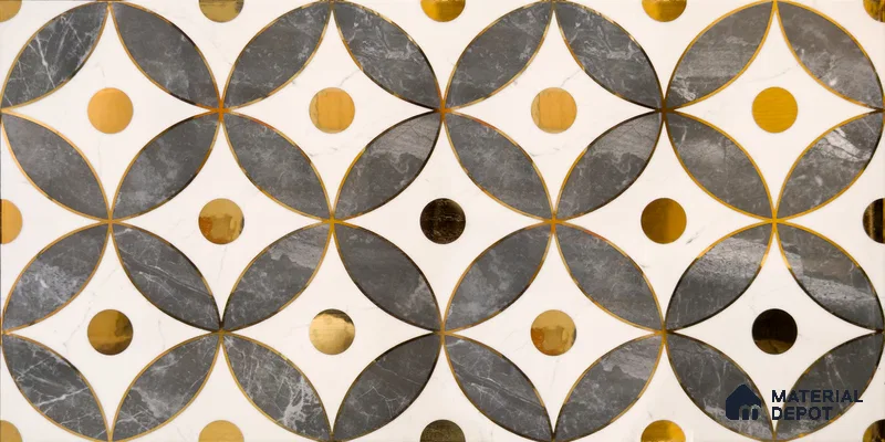 Glass Highligter Wall Tile TL 07329 Circle Luxe 2 ft x 1 ft Glossy Finish Ceramic Tile - 9 mm | Suitable For Bathroom, Kitchen Backsplashes