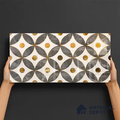 Glass Highligter Wall Tile TL 07329 Circle Luxe 2 ft x 1 ft Glossy Finish Ceramic Tile - 9 mm | Suitable For Bathroom, Kitchen Backsplashes