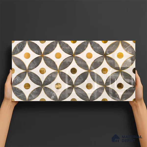 Glass Highligter Wall Tile TL 07329 Circle Luxe 2 ft x 1 ft Glossy Finish Ceramic Tile - 9 mm | Suitable For Bathroom, Kitchen Backsplashes