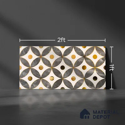 Glass Highligter Wall Tile TL 07329 Circle Luxe 2 ft x 1 ft Glossy Finish Ceramic Tile - 9 mm | Suitable For Bathroom, Kitchen Backsplashes