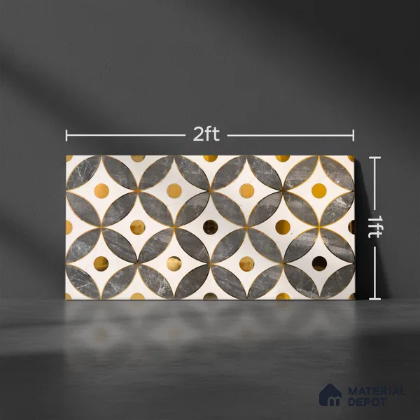 Glass Highligter Wall Tile TL 07329 Circle Luxe 2 ft x 1 ft Glossy Finish Ceramic Tile - 9 mm | Suitable For Bathroom, Kitchen Backsplashes
