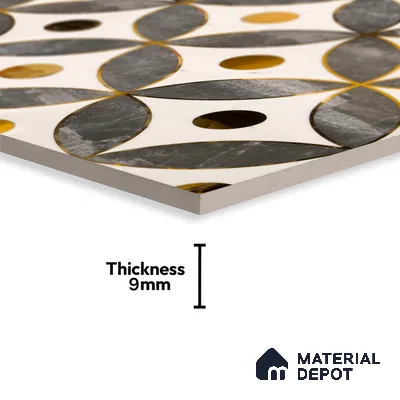 Glass Highligter Wall Tile TL 07329 Circle Luxe 2 ft x 1 ft Glossy Finish Ceramic Tile - 9 mm | Suitable For Bathroom, Kitchen Backsplashes
