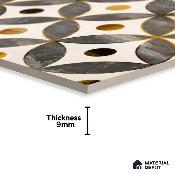 Glass Highligter Wall Tile TL 07329 Circle Luxe 2 ft x 1 ft Glossy Finish Ceramic Tile - 9 mm | Suitable For Bathroom, Kitchen Backsplashes