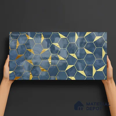 Glass Highligter Wall Tile TL 07339 Sapphire Hive 2 ft x 1 ft Glossy Finish Ceramic Tile - 9 mm | Suitable For Bathroom, Kitchen Backsplashes