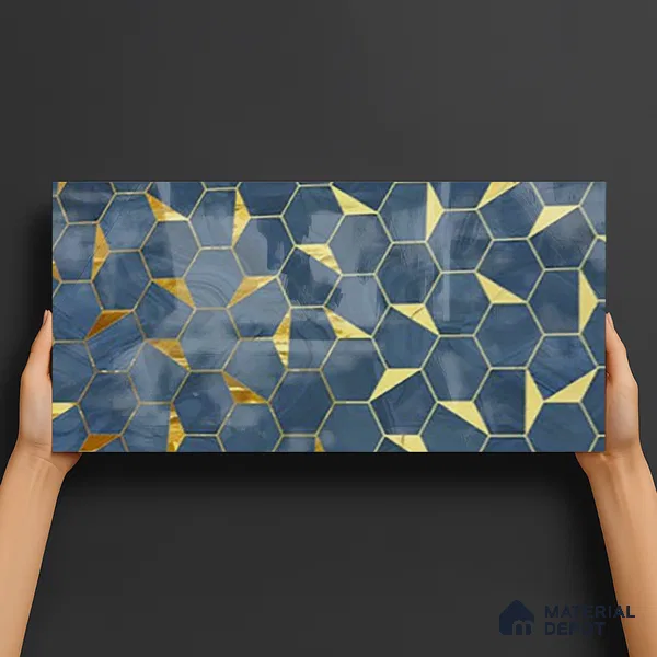 Glass Highligter Wall Tile TL 07339 Sapphire Hive 2 ft x 1 ft Glossy Finish Ceramic Tile - 9 mm | Suitable For Bathroom, Kitchen Backsplashes