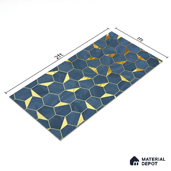 Glass Highligter Wall Tile TL 07339 Sapphire Hive 2 ft x 1 ft Glossy Finish Ceramic Tile - 9 mm | Suitable For Bathroom, Kitchen Backsplashes