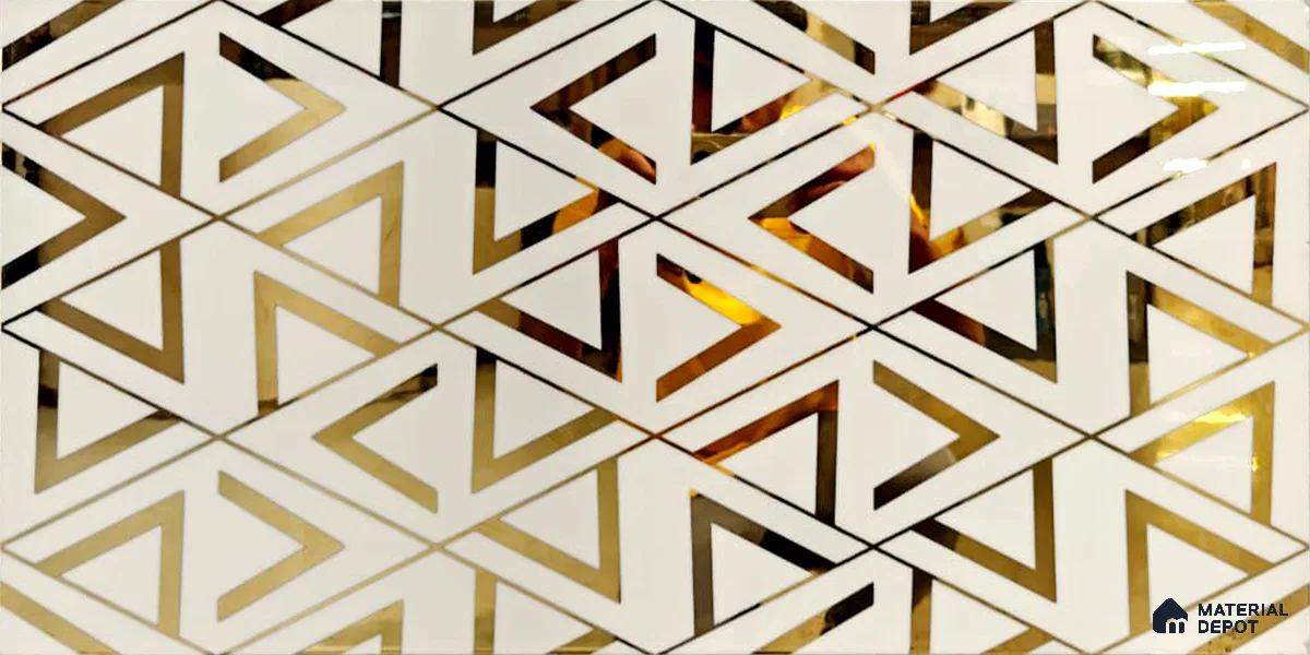 Glass Highligter Wall Tile TL 07327 Golden Triad 2 ft x 1 ft Glossy Finish Ceramic Tile - 9 mm | Suitable For Bathroom, Kitchen Backsplashes