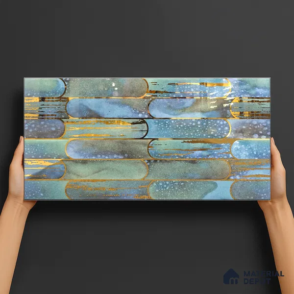 Glass Highlighter Wall Tile TL 07346 Lagoon Streak 2 ft x 1 ft Glossy Finish Ceramic Tile - 9 mm | Suitable For Kitchen, Bathroom & Accent/Feature Wall
