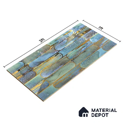Glass Highlighter Wall Tile TL 07346 Lagoon Streak 2 ft x 1 ft Glossy Finish Ceramic Tile - 9 mm | Suitable For Kitchen, Bathroom & Accent/Feature Wall