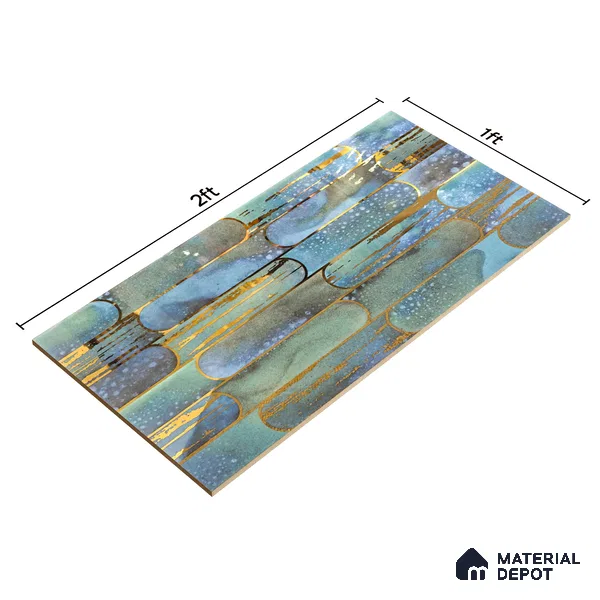 Glass Highlighter Wall Tile TL 07346 Lagoon Streak 2 ft x 1 ft Glossy Finish Ceramic Tile - 9 mm | Suitable For Kitchen, Bathroom & Accent/Feature Wall