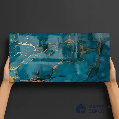 Glass Highlighter Wall Tile TL 07349 Golden Teal 2 ft x 1 ft Glossy Finish Ceramic Tile - 9 mm | Suitable For Kitchen, Bathroom & Accent/Feature Wall