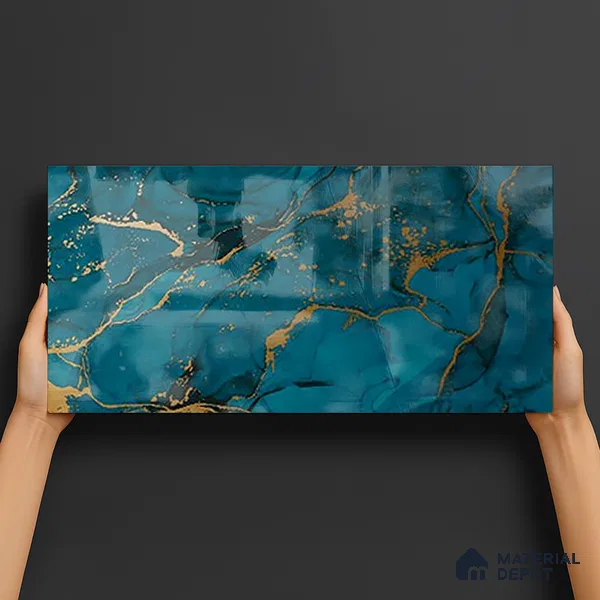 Glass Highlighter Wall Tile TL 07349 Golden Teal 2 ft x 1 ft Glossy Finish Ceramic Tile - 9 mm | Suitable For Kitchen, Bathroom & Accent/Feature Wall