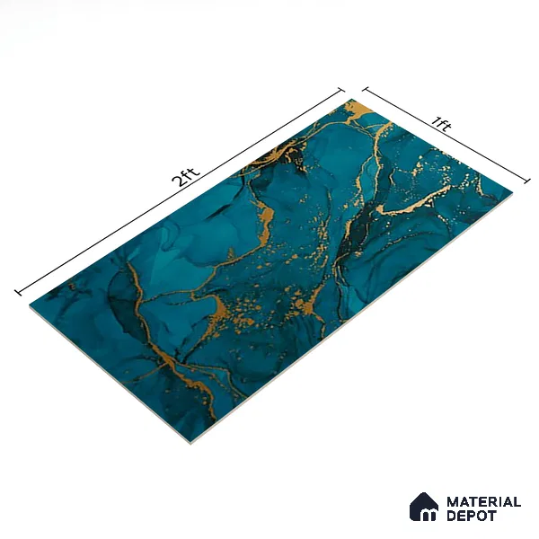 Glass Highlighter Wall Tile TL 07349 Golden Teal 2 ft x 1 ft Glossy Finish Ceramic Tile - 9 mm | Suitable For Kitchen, Bathroom & Accent/Feature Wall