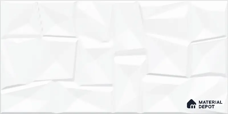 White 3D Wall Tile TL 07074 2 ft x 1 ft Ceramic Glossy Finish - 9 mm | Suitable for Living Room, Bedroom, Bathroom