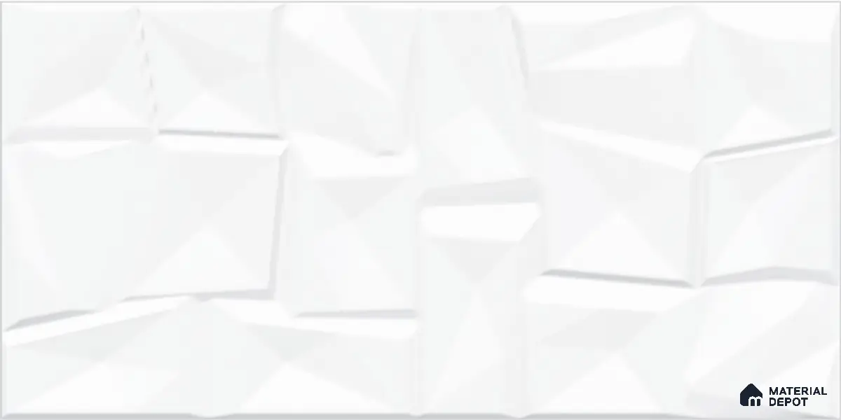 White 3D Wall Tile TL 07074 2 ft x 1 ft Ceramic Glossy Finish - 9 mm | Suitable for Living Room, Bedroom, Bathroom