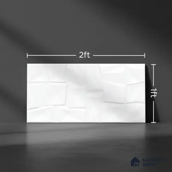 White 3D Wall Tile TL 07074 2 ft x 1 ft Ceramic Glossy Finish - 9 mm | Suitable for Living Room, Bedroom, Bathroom