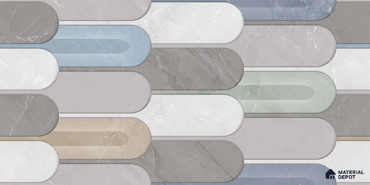 Grey Marble Wall Tile TL 06991 2 ft x 1 ft Ceramic Carving Matte Finish - 9 mm | Suitable for Living Room, Bedroom, Bathroom