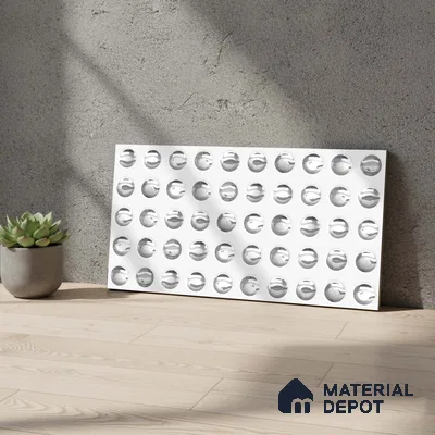 White Metallic Wall Tile TL 07020 2 ft x 1 ft Ceramic Carving Metallic Finish - 9 mm | Suitable for Living Room, Bedroom, Bathroom