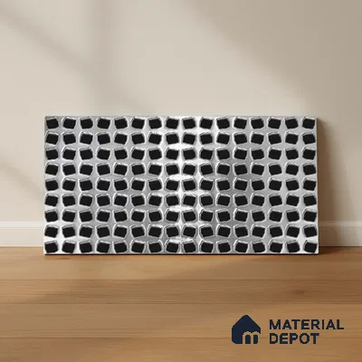 White Metallic Wall Tile TL 07022 2 ft x 1 ft Ceramic Carving Metallic Finish - 9 mm | Suitable for Living Room, Bedroom, Bathroom