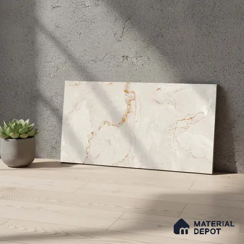 Beige Marble Wall Tile TL 07024 2 ft x 1 ft Ceramic Carving Satin Finish - 9 mm | Suitable for Living Room, Bedroom, Bathroom