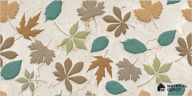 Tropical Wall Tile TL 07025 Carving Satin Finish 2 ft x 1 ft Ceramic Tile - 9 mm | Suitable for Living Room, Bedroom, Bathroom | Please Expect a Slight Variation of Pattern