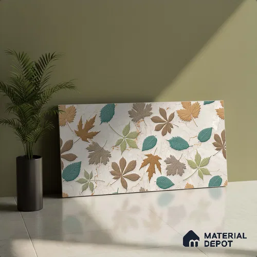 Tropical Wall Tile TL 07025 Carving Satin Finish 2 ft x 1 ft Ceramic Tile - 9 mm | Suitable for Living Room, Bedroom, Bathroom | Please Expect a Slight Variation of Pattern