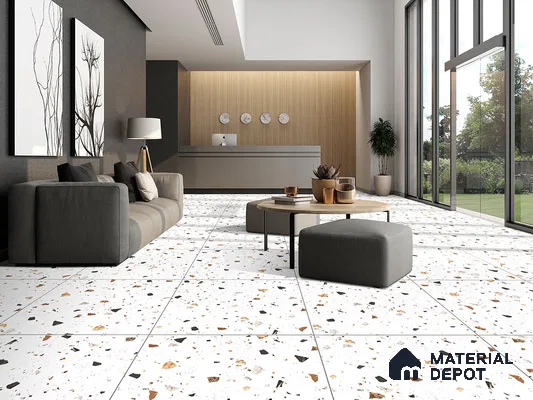Terrazzo Wall & Floor Tile TL 09454 Remzi Terrazzo 2 ft x 2 ft Fusion Finish Vitrified Tile - 9 mm | 6 Random Design | Suitable For Living Room, Kitchen, Bathroom