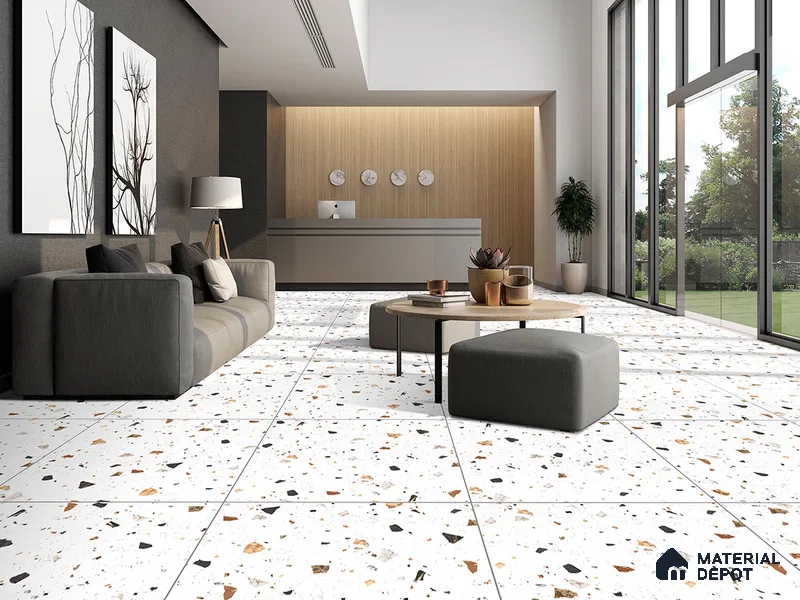 Terrazzo Wall & Floor Tile TL 09454 Remzi Terrazzo 2 ft x 2 ft Fusion Finish Vitrified Tile - 9 mm | 6 Random Design | Suitable For Living Room, Kitchen, Bathroom