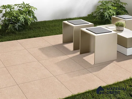 Stone Floor Tile TL 09451 E Erding Bone 2 ft x 2 ft  Finish Anti Skid Outdoor Parking Vitrified Tile - 9 mm | 7 Random Design  | Suitable For Bathroom, Terrace & Balcony