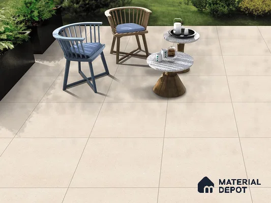 Stone Floor Tile TL 09451 D Erding Crema 2 ft x 2 ft  Finish Anti Skid Outdoor Parking Vitrified Tile - 9 mm | 7 Random Design  | Suitable For Bathroom, Terrace & Balcony