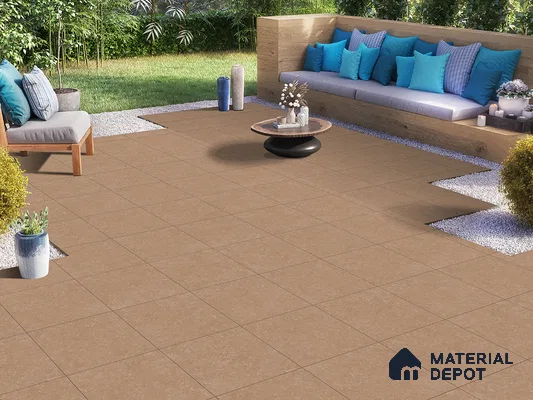 Stone Floor Tile TL 09452 Pierre Brown 2 ft x 2 ft  Finish Anti Skid Outdoor Parking Vitrified Tile - 9 mm | 8 Random Design  | Suitable For Bathroom, Terrace & Balcony