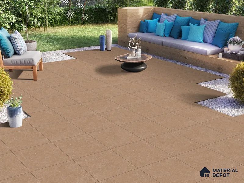 Stone Floor Tile TL 09452 Pierre Brown 2 ft x 2 ft Finish Anti Skid Outdoor Parking Vitrified Tile - 9 mm | 8 Random Design | Suitable For Bathroom, Terrace & Balcony