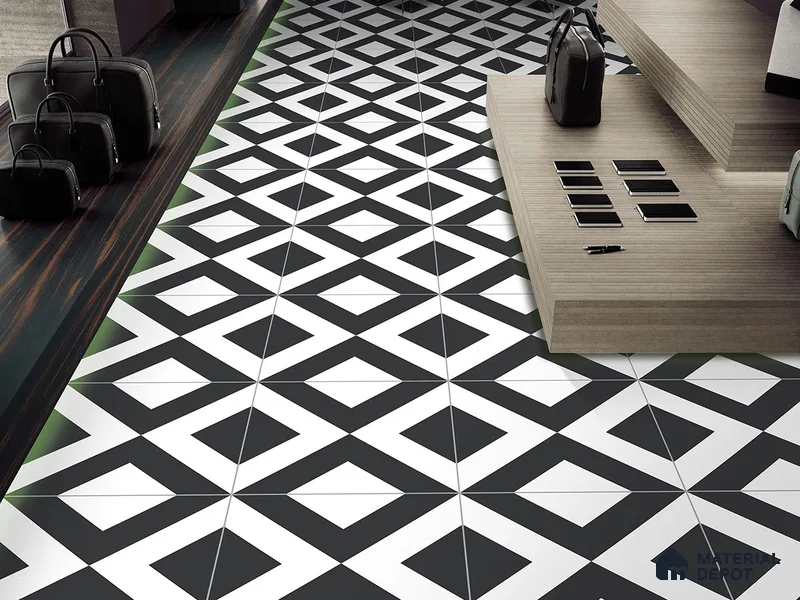 Moroccan Wall & Floor Tile TL 09469 Tele Monochrome 2 ft x 2 ft Matte Finish Vitrified Tile - 9 mm | 1 Random Design | Suitable For Kitchen, Bathroom, Dining Area | Please Expect a Slight Variation of Pattern