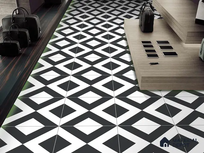 Moroccan Wall & Floor Tile TL 09469 Tele Black 2 ft x 2 ft Matte Finish Vitrified Tile - 9 mm | 1 Random Design | Suitable For Living Room, Bedroom, Bathroom | Please Expect a Slight Variation of Pattern