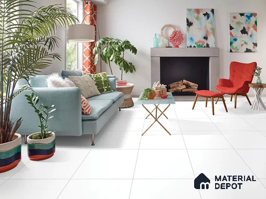 Plain Wall & Floor Tile TL 09474 Icy White 2 ft x 2 ft Matte Finish Vitrified Tile - 9 mm | 1 Random Design | Suitable For Living Room, Bedroom, Bathroom