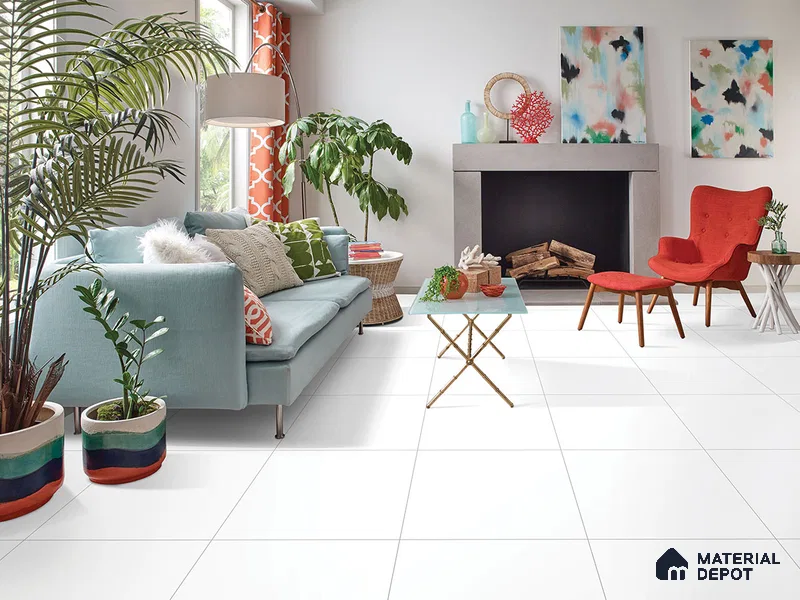 Plain Wall & Floor Tile TL 09474 Icy White 2 ft x 2 ft Matte Finish Vitrified Tile - 9 mm | 1 Random Design | Suitable For Living Room, Bedroom, Bathroom