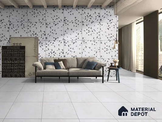 Terrazzo Wall & Floor Tile TL 09478 C Cushion Pearl 2 ft x 2 ft Matte Finish Vitrified Tile - 9 mm | 6 Random Design | Suitable For Living Room, Kitchen, Bathroom
