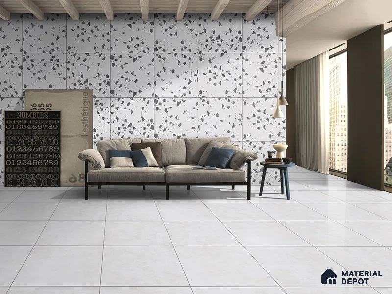 Terrazzo Wall & Floor Tile TL 09478 C Cushion Pearl 2 ft x 2 ft Matte Finish Vitrified Tile - 9 mm | 6 Random Design | Suitable For Living Room, Kitchen, Bathroom